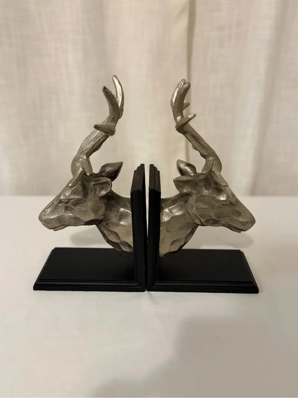 Pier 1 Silver Deer Head Bookends with Black Bases